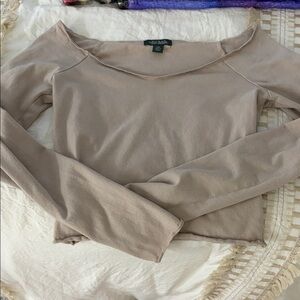 wild fable Neutral Beige Scoop Neck Long Sleeve Top
